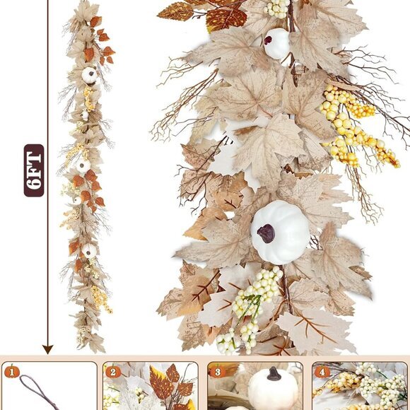 Fall Garland with Lights 6Ft Maple Leafed Garland Fall Decorations for Home - Picture 2 of 6